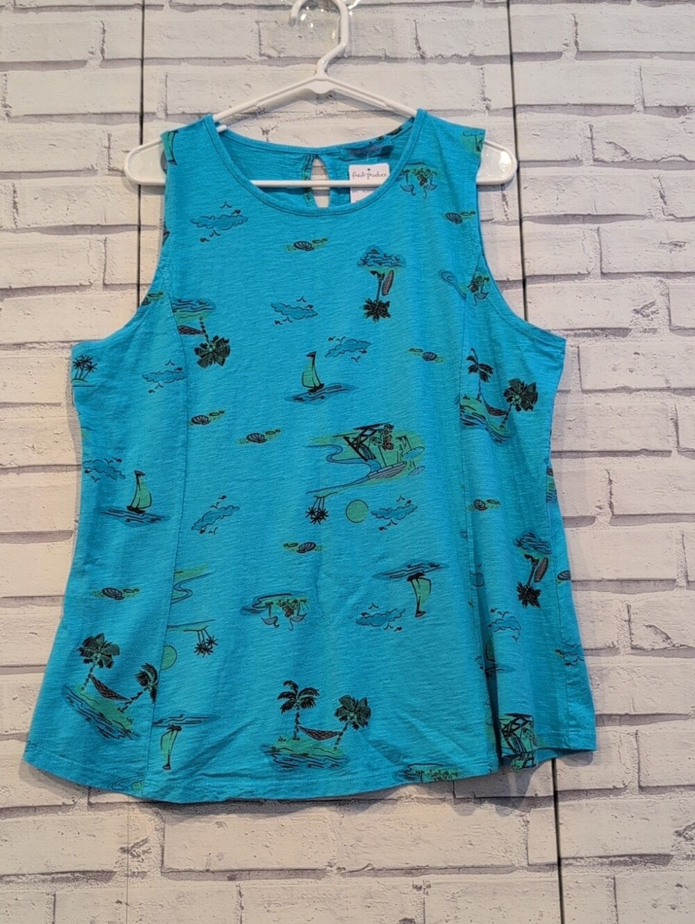 Fresh Produce Women's Size XL Beachy Keen Chloe Tank Top Blue Tropical NWT